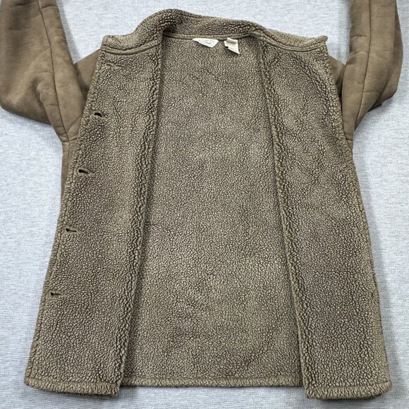 LL Bean Womens Light Brown Coat Button Up Jacket Sherpa Lining High Neck Sz XL - Picture 7 of 16